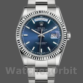 Unisex's Rolex Day-Date 36mm Unisex-118239-White Gold-Blue Dial-Fluted Bezel Blue