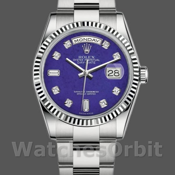 Unisexs Rolex Day-Date 36mm Unisex-118239-White Gold-Diamond-Lapis Lazuli Blue Dial Blue Replica Image