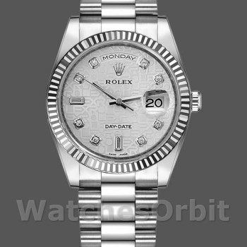 Unisex's Rolex Day-Date 36mm Unisex-118239-White Gold-Jubilee-Silver Dial Silver