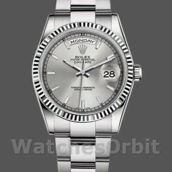 Unisex's Rolex Day-Date 36mm Unisex-118239-White Gold-Silver Dial Silver