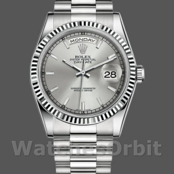 Unisex's Rolex Day-Date 36mm Unisex-118239-White Gold-Silver Dial-Fluted Bezel Silver