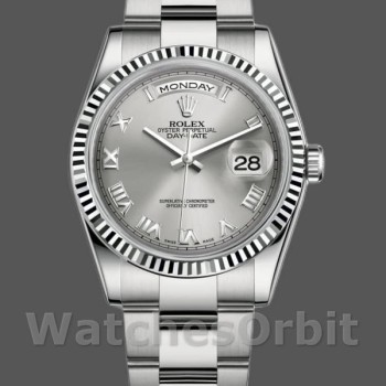 Unisex's Rolex Day-Date 36mm Unisex-118239-White Gold-Silver Roman Numeral Dial Silver