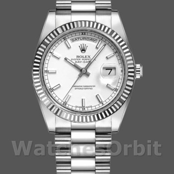 Unisex's Rolex Day-Date 36mm Unisex-118239-White Gold-White Dial-Fluted Bezel White
