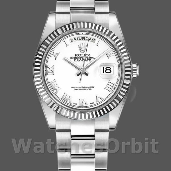 Unisexs Rolex Day-Date 36mm Unisex-118239-White Gold-White Roman Numeral Dial White<br /> Replica Image