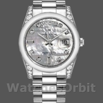 Unisex's Rolex Day-Date 36mm Unisex-118296-Platinum-MOP White Dial-Diamond MOP