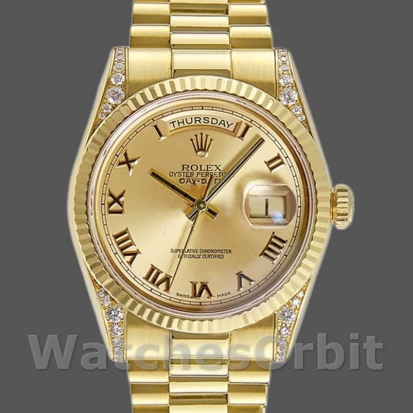 Unisexs Rolex Day-Date 36mm Unisex-118338-Champagne Dial-Roman Numerals Champagne Replica Image