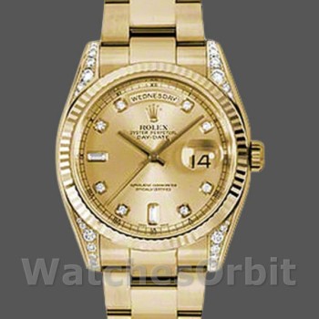 Unisex's Rolex Day-Date 36mm Unisex-118338-Champagne Diamonds Dial Champagne