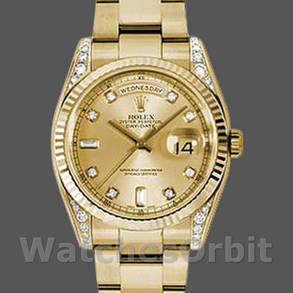 Unisexs Rolex Day-Date 36mm Unisex-118338-Champagne Diamonds Dial Champagne Replica Image