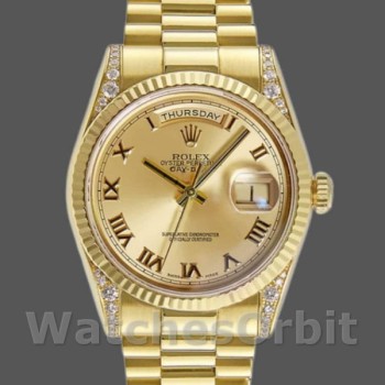 Unisex's Rolex Day-Date 36mm Unisex-118338-Champagne Roman Dial-Diamond Bezel Champagne