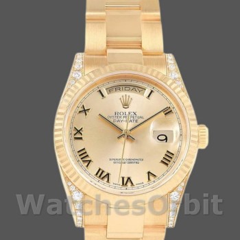 Unisex's Rolex Day-Date 36mm Unisex-118338-Yellow Gold-Champagne Dial-Roman Numerals Champagne