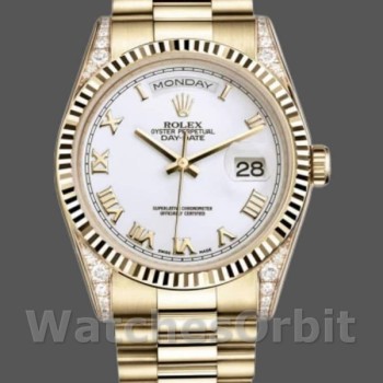 Unisex's Rolex Day-Date 36mm Unisex-118338-Yellow Gold-White Roman Dial White<br />