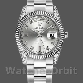 Unisex's Rolex Day-Date 36mm Unisex-118339-Silver Dial-Fluted Bezel Silver