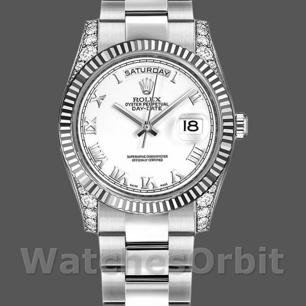 Unisexs Rolex Day-Date 36mm Unisex-118339-White Gold-White Dial-Fluted Bezel white<br /> Replica Image
