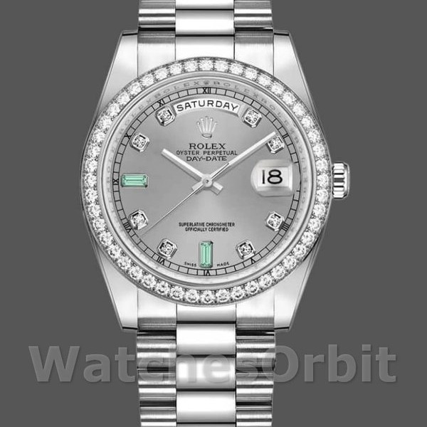 Unisexs Rolex Day-Date 36mm Unisex-118346-Rhodium Grey Dial Rhodium Grey Replica Image