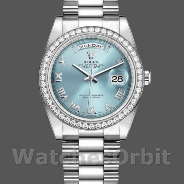 Unisexs Rolex Day-Date 36mm Unisex-118346-Roman-Ice Blue Dial Ice Blue Replica Image
