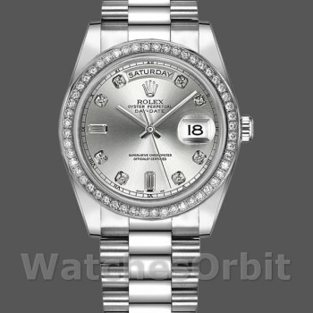 Unisex's Rolex Day-Date 36mm Unisex-118346-Silver Dial-Diamond Silver