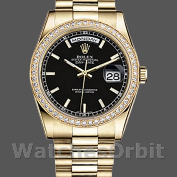 Unisexs Rolex Day-Date 36mm Unisex-118348-Black Dial Black<br /> Replica Image