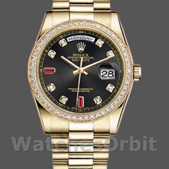 Unisex's Rolex Day-Date 36mm Unisex-118348-Black Diamond Dial Black<br />