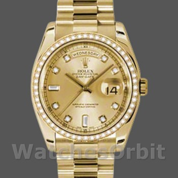 Men's Rolex Day-Date 36mm Unisex-118348-Champagne Diamond Dial-Yellow Gold Champagne