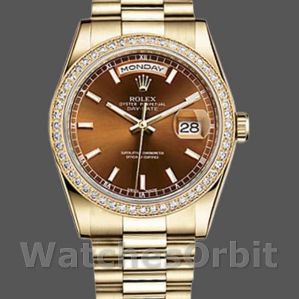 Unisexs Rolex Day-Date 36mm Unisex-118348-Chocolate Brown Dial-Yellow Gold Chocolate Brown<br /> Replica Image