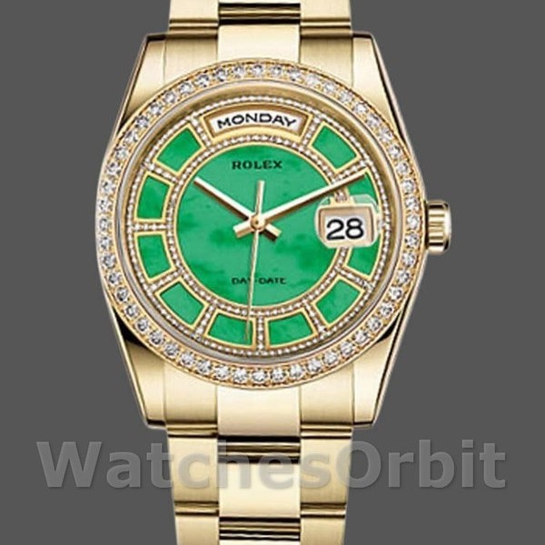 Unisexs Rolex Day-Date 36mm Unisex-118348-Green Dial-Yellow Gold Green Replica Image