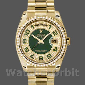 Unisex's Rolex Day-Date 36mm Unisex-118348-Green Diamond Dial-Yellow Gold Green