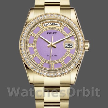 Unisex's Rolex Day-Date 36mm Unisex-118348-Lavender Jade Carousel Dial-Yellow Gold Lavender<br />