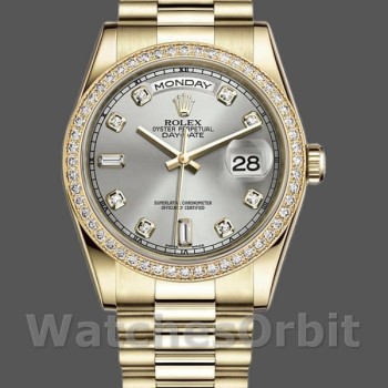 Unisex's Rolex Day-Date 36mm Unisex-118348-Silver Diamond Dial Silver