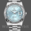Unisexs Rolex Day-Date 36mm Unisex-118366-Ice Blue Dial-Diamond Bezel Ice Blue Replica Image