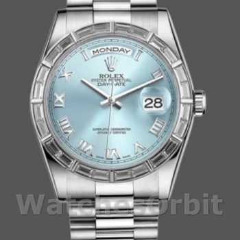 Unisex's Rolex Day-Date 36mm Unisex-118366-Ice Blue Dial-Diamond Bezel Ice Blue