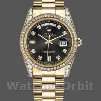 Unisex's Rolex Day-Date 36mm Unisex-118388-Black Diamond Dial Black<br />