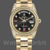 Unisexs Rolex Day-Date 36mm Unisex-118388-Black Diamond-Rubies Dial Black Replica Image