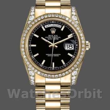 Unisex's Rolex Day-Date 36mm Unisex-118388-Black Index Dial Black