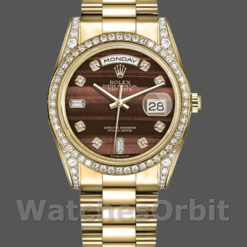 Unisex's Rolex Day-Date 36mm Unisex-118388-Bull's Eye-Brown Dial Brown<br />