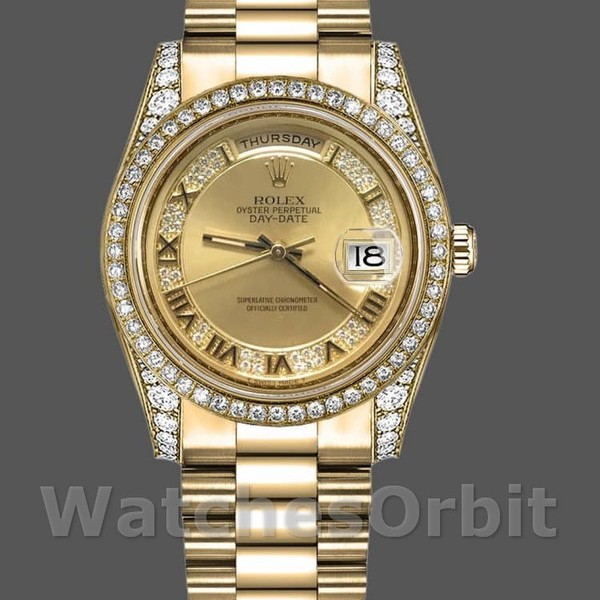 Unisexs Rolex Day-Date 36mm Unisex-118388-Champagne Diamond Dial-Yellow Gold Champagne Replica Image