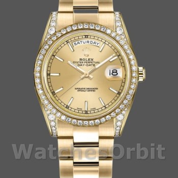 Unisex's Rolex Day-Date 36mm Unisex-118388-Champagne Index Dial Champagne