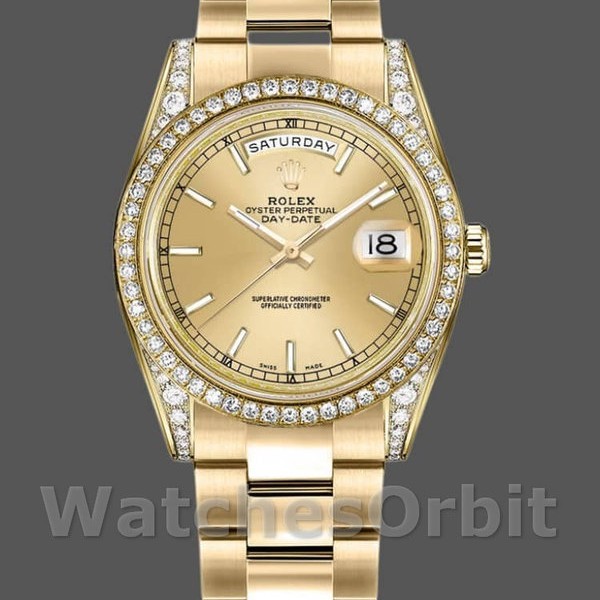 Unisexs Rolex Day-Date 36mm Unisex-118388-Champagne Index Dial Champagne Replica Image