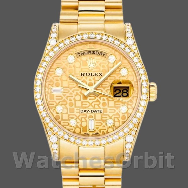 Unisexs Rolex Day-Date 36mm Unisex-118388-Champagne Jubilee Diamond Dial-Yellow Gold Champagne Replica Image