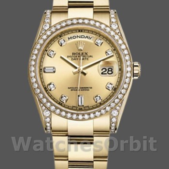 Unisex's Rolex Day-Date 36mm Unisex-118388-Diamond Bezel-Champagne Dial Champagne
