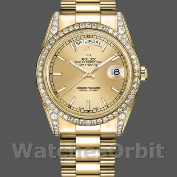 Unisex's Rolex Day-Date 36mm Unisex-118388-Diamond Bezel-Champagne Index Dial Champagne