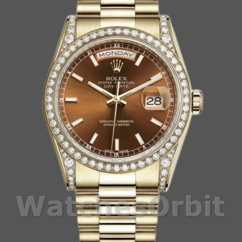 Unisex's Rolex Day-Date 36mm Unisex-118388-Diamond Bezel-Chocolate Brown Dial Chocolate Brown&nbsp;<br />