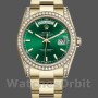 Unisex's Rolex Day-Date 36mm Unisex-118388-Diamond Dezel-Green Index Dial Green