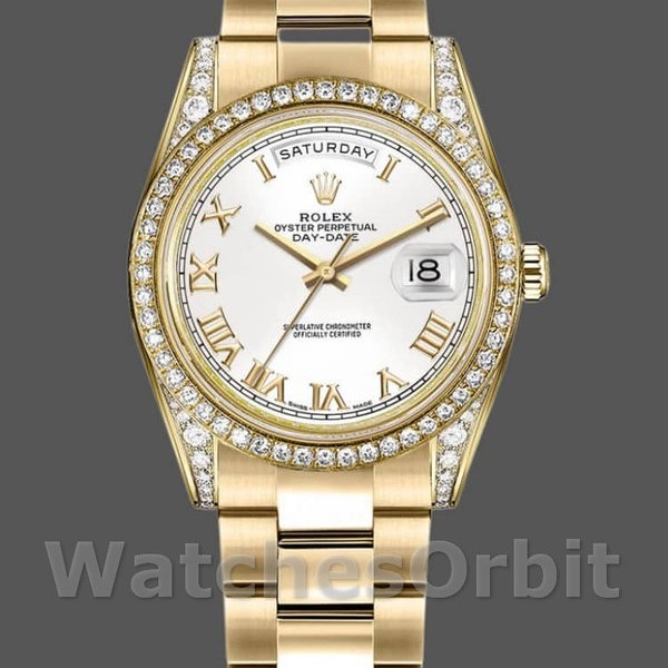 Unisexs Rolex Day-Date 36mm Unisex-118388-White Roman Numeral Dial White<br /> Replica Image