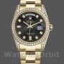 Unisex's Rolex Day-Date 36mm Unisex-118388-Yellow Gold-Black Diamond Dial Black