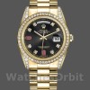 Unisexs Rolex Day-Date 36mm Unisex-118388-Yellow Gold-Black Diamond Rubies Dial Black Replica Image