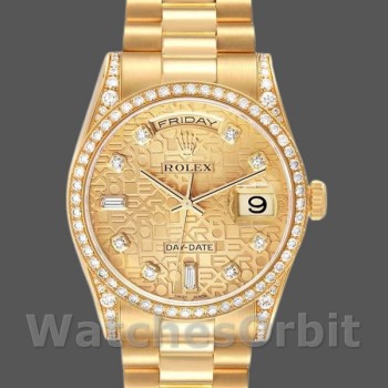 Unisex's Rolex Day-Date 36mm Unisex-118388-Yellow Gold-Champagne Diamond Dial Champagne