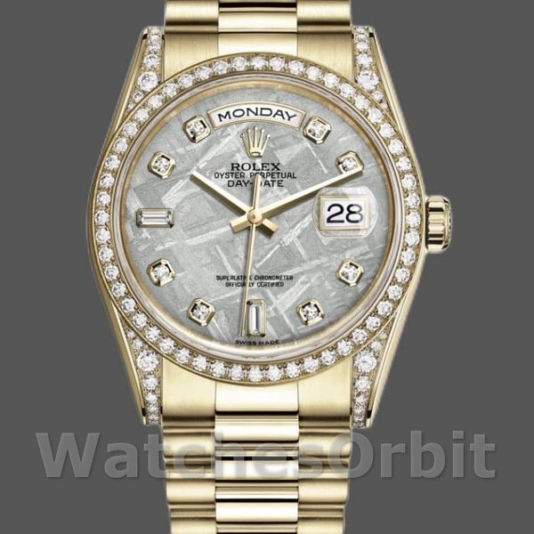 Unisexs Rolex Day-Date 36mm Unisex-118388-Yellow Gold-Diamond Meteorite Dial Meteorite<br /> Replica Image