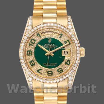 Unisex's Rolex Day-Date 36mm Unisex-118388-Yellow Gold-Green Enamel Diamond Dial Green&nbsp;<br />