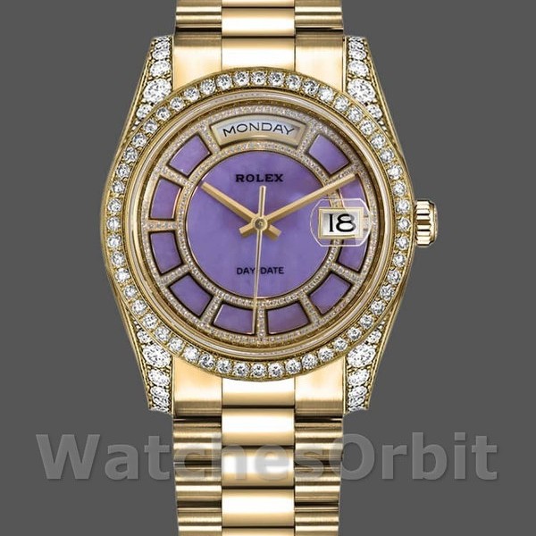 Unisexs Rolex Day-Date 36mm Unisex-118388-Yellow Gold-Lavender Purple Dial Purple<br /> Replica Image