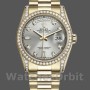 Unisex's Rolex Day-Date 36mm Unisex-118388-Yellow Gold-Silver Diamond Dial Silver